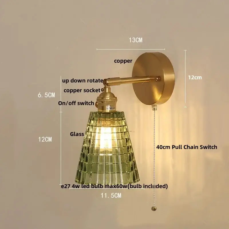 Vintage brass amber coffee glass wall sconce bedroom led light