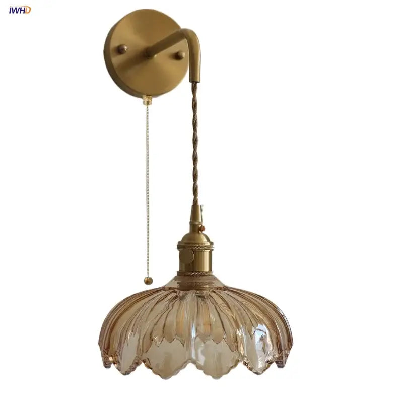 Vintage brass amber coffee glass wall sconce bedroom led light