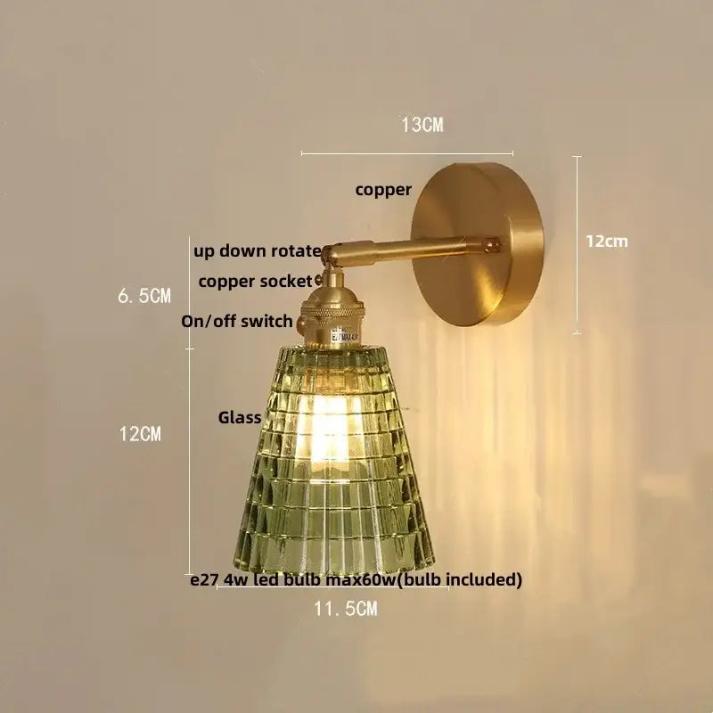 Vintage brass amber coffee glass wall sconce bedroom led light