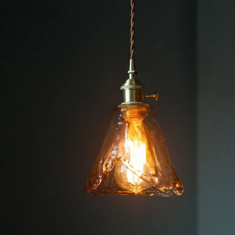 Vintage brass amber glass pendant light for kitchen island