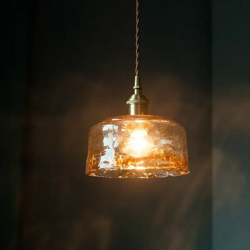 Vintage brass amber glass pendant light for kitchen island