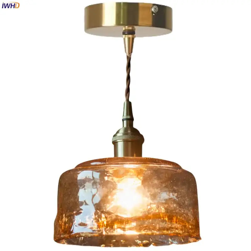 Vintage brass amber glass pendant light for kitchen island