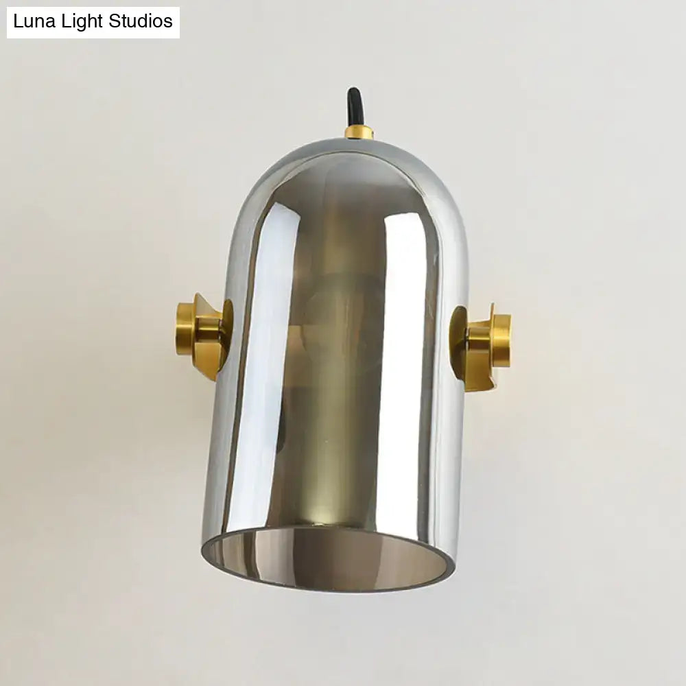 Vintage brass amber & smoke glass cloche bedside sconce bedroom