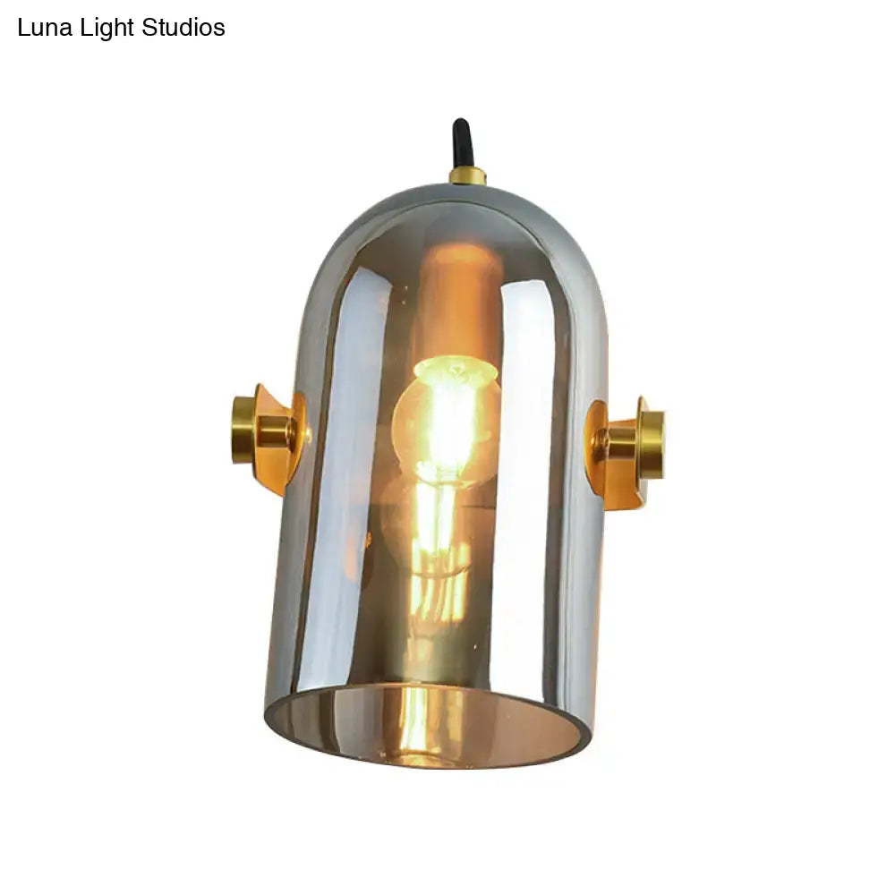 Vintage brass amber & smoke glass cloche bedside sconce bedroom