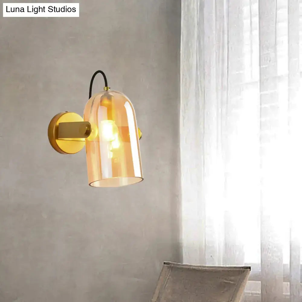 Vintage brass amber & smoke glass cloche bedside sconce bedroom