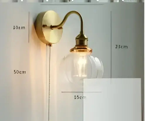 Vintage brass and amber glass led wall lamp bedroom sconce