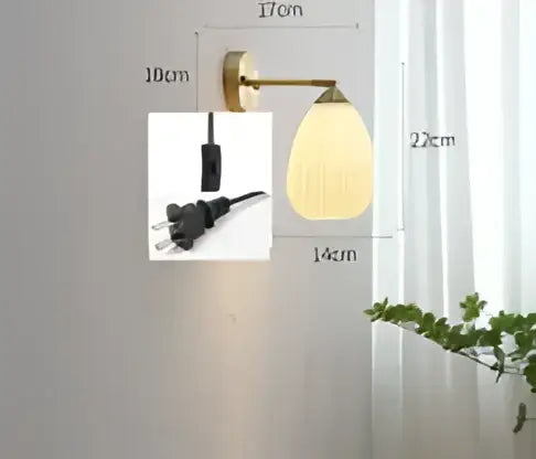 Vintage brass and amber glass led wall lamp bedroom sconce