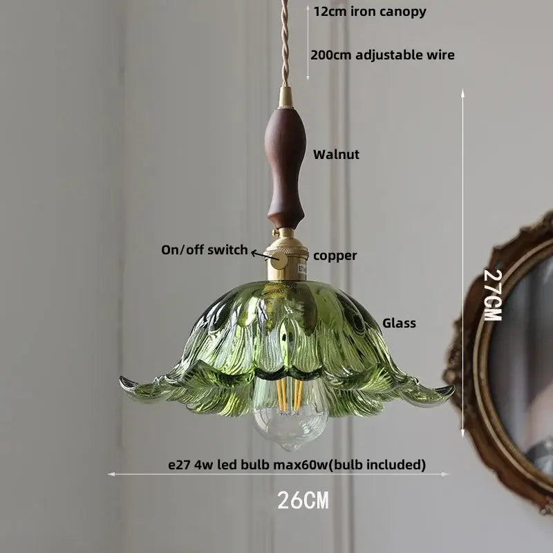 Vintage brass and amber glass pendant light kitchen hanging lamp