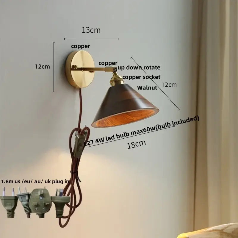 Vintage brass and amber glass wall lamp bedroom scalloped sconce