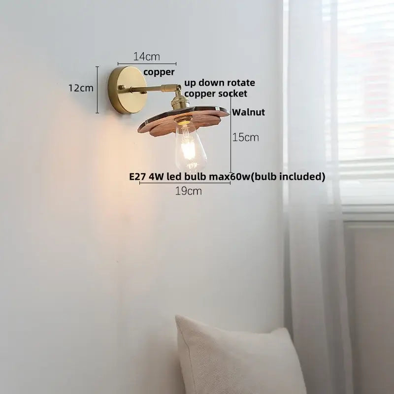 Vintage brass and amber glass wall lamp bedroom scalloped sconce