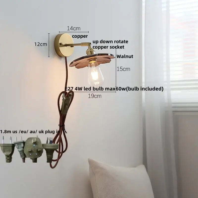 Vintage brass and amber glass wall lamp bedroom scalloped sconce