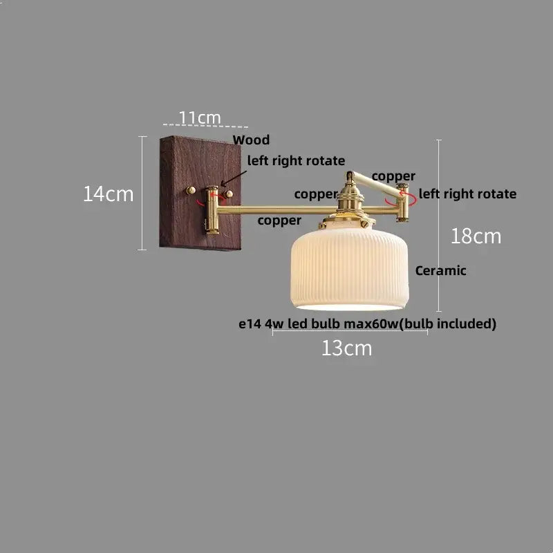 Vintage brass and amber glass wall sconce bedroom ceramic led wall light