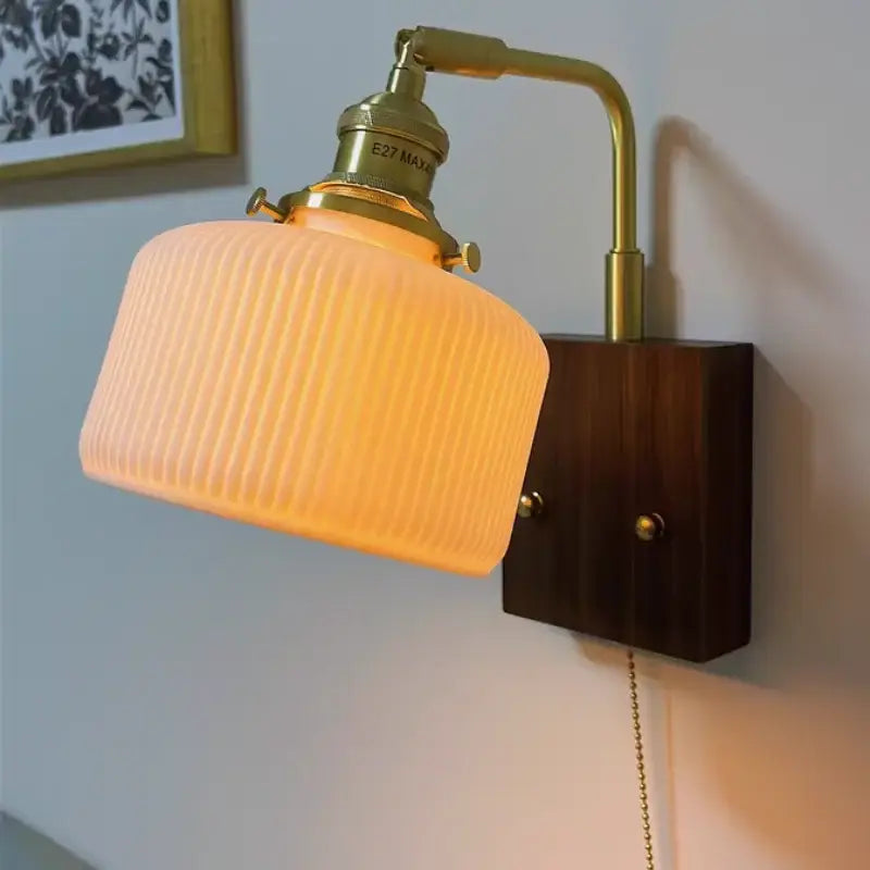 Vintage brass and amber glass wall sconce bedroom ceramic led wall light
