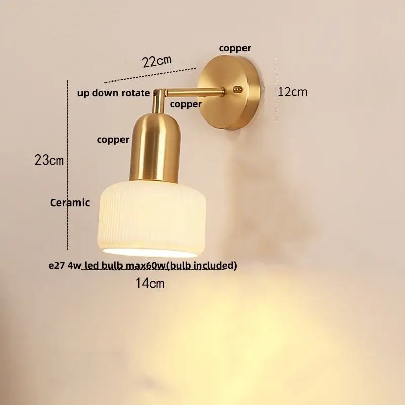 Vintage brass and amber glass wall sconce bedroom ceramic led wall light