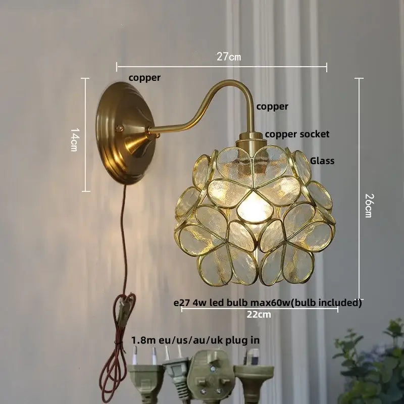 Vintage brass and amber glass wall sconce bedroom vanity light