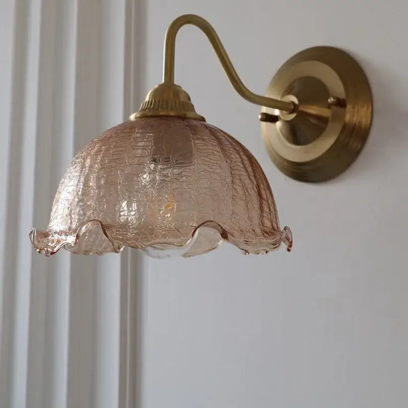 Vintage brass and amber glass wall sconce bedroom vanity light