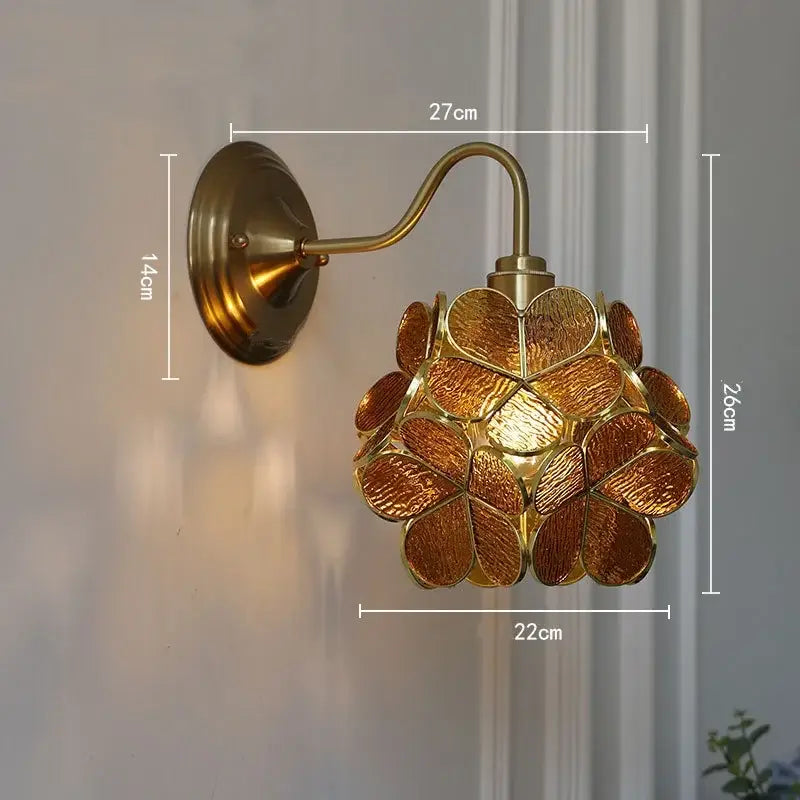 Vintage brass and amber glass wall sconce bedroom vanity light