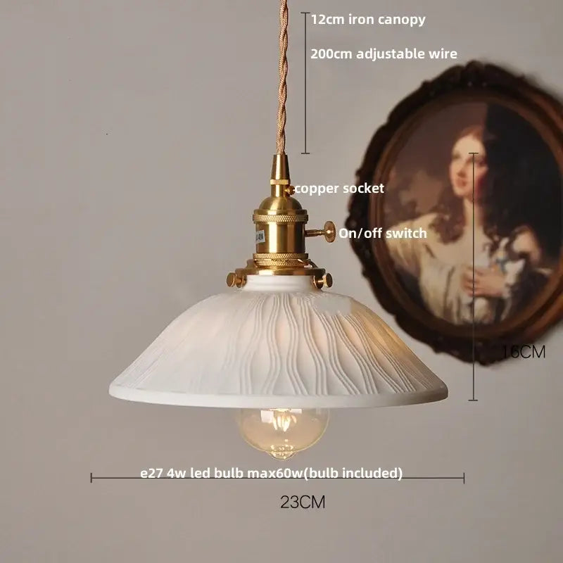Vintage brass and ceramic led pendant light kitchen hanging lamp