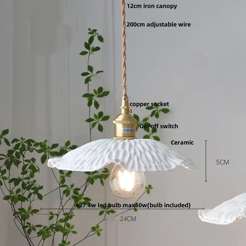 Vintage brass and ceramic led pendant light kitchen hanging lamp