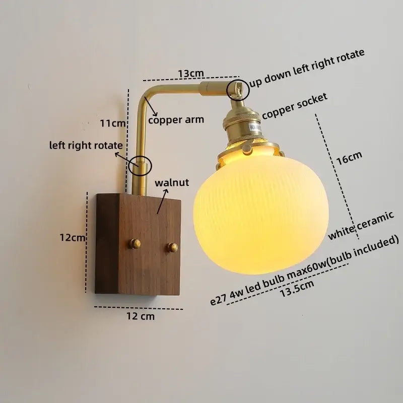 Vintage brass and ceramic led wall lights bedroom pull chain sconce