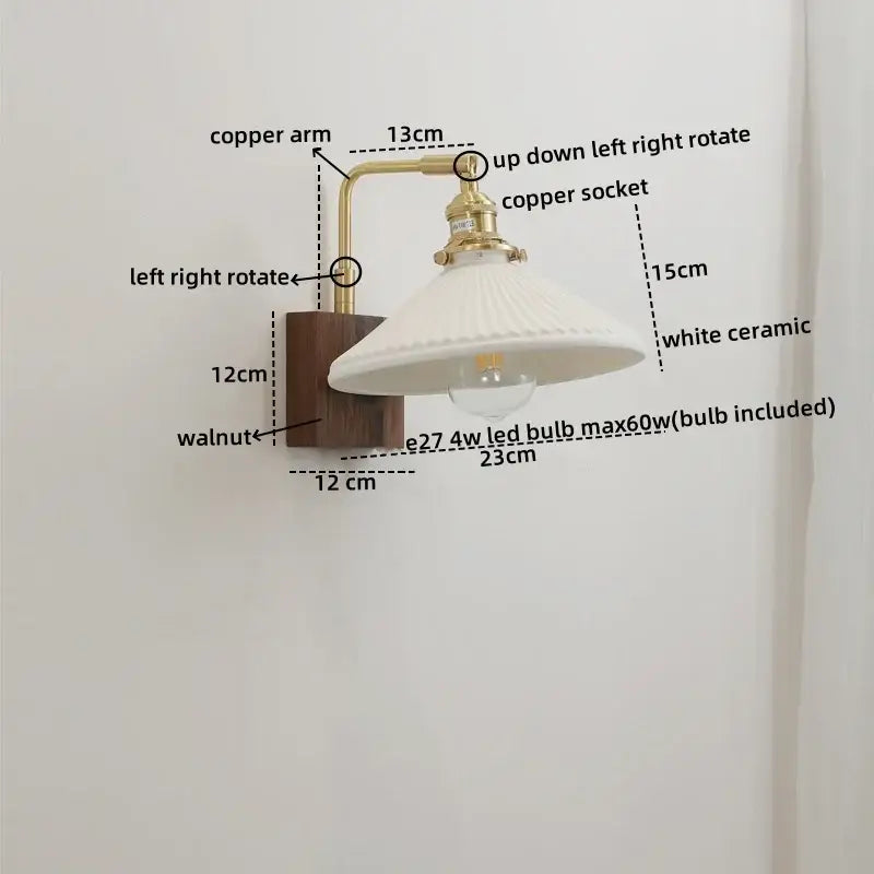 Vintage brass and ceramic led wall lights bedroom pull chain sconce