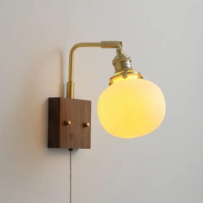 Vintage brass and ceramic led wall lights bedroom pull chain sconce