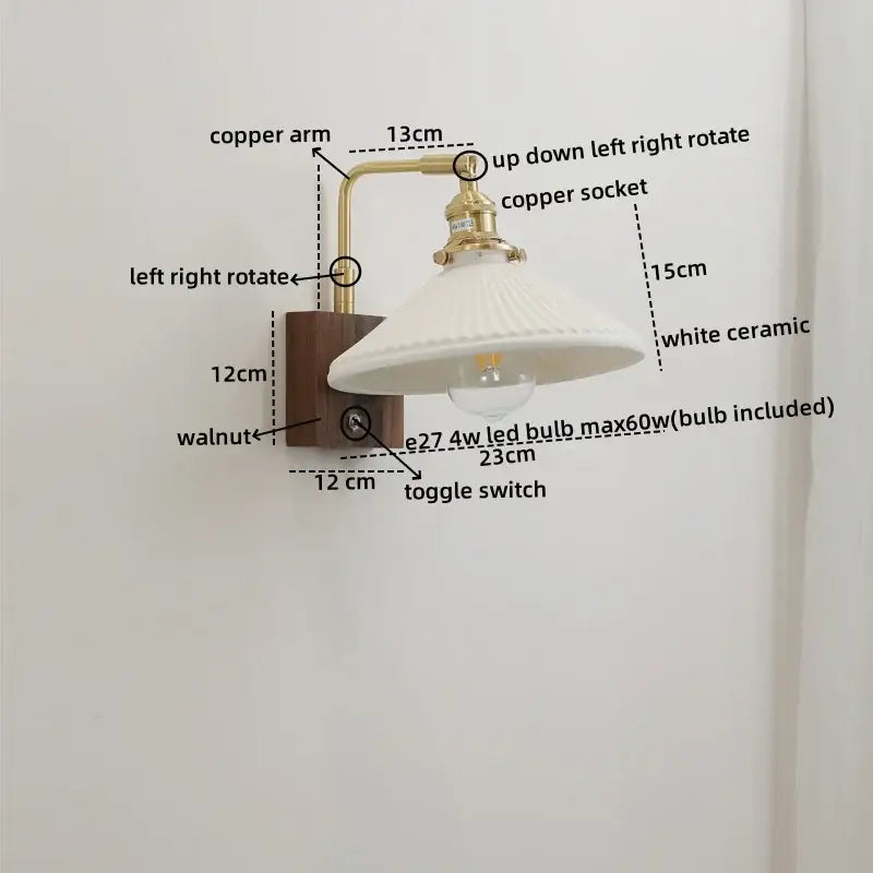 Vintage brass and ceramic led wall lights bedroom pull chain sconce