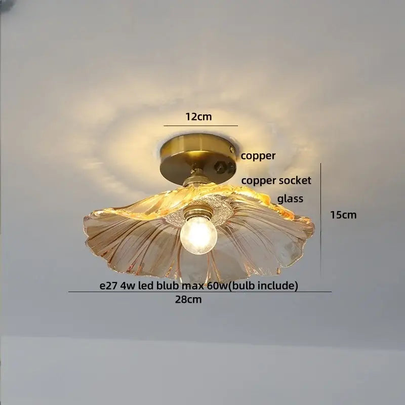 Vintage brass and clear glass led ceiling light for bedroom