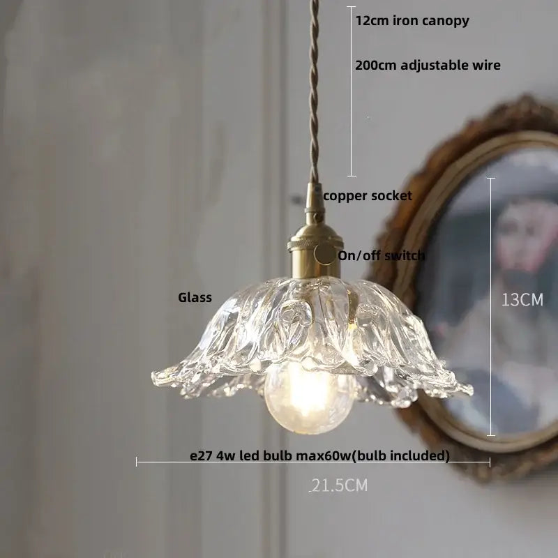 Vintage brass and clear glass led pendant light kitchen hanging lamp