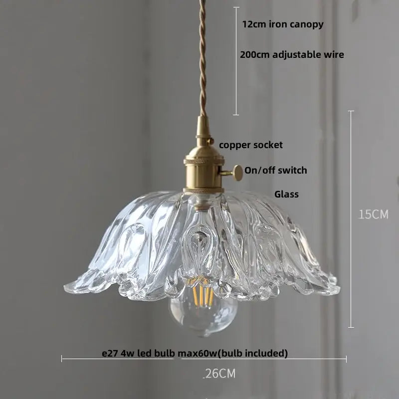 Vintage brass and clear glass led pendant light kitchen hanging lamp