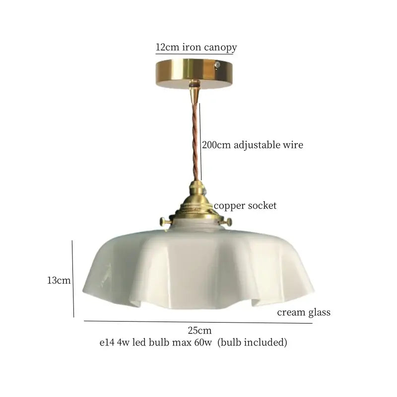 Vintage brass and cream glass ball pendant light for kitchen