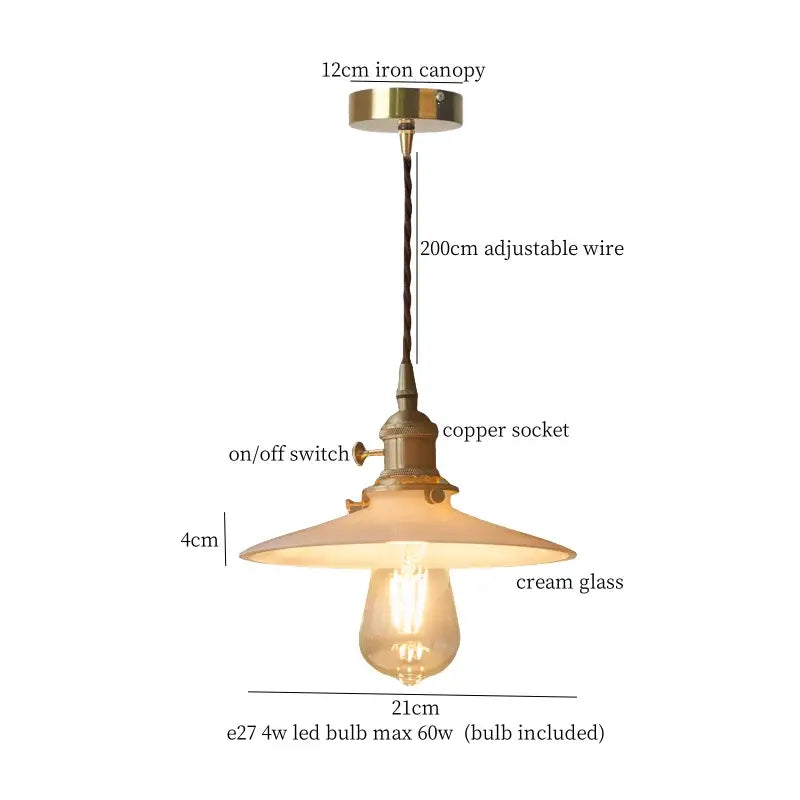 Vintage brass and cream glass ball pendant light for kitchen