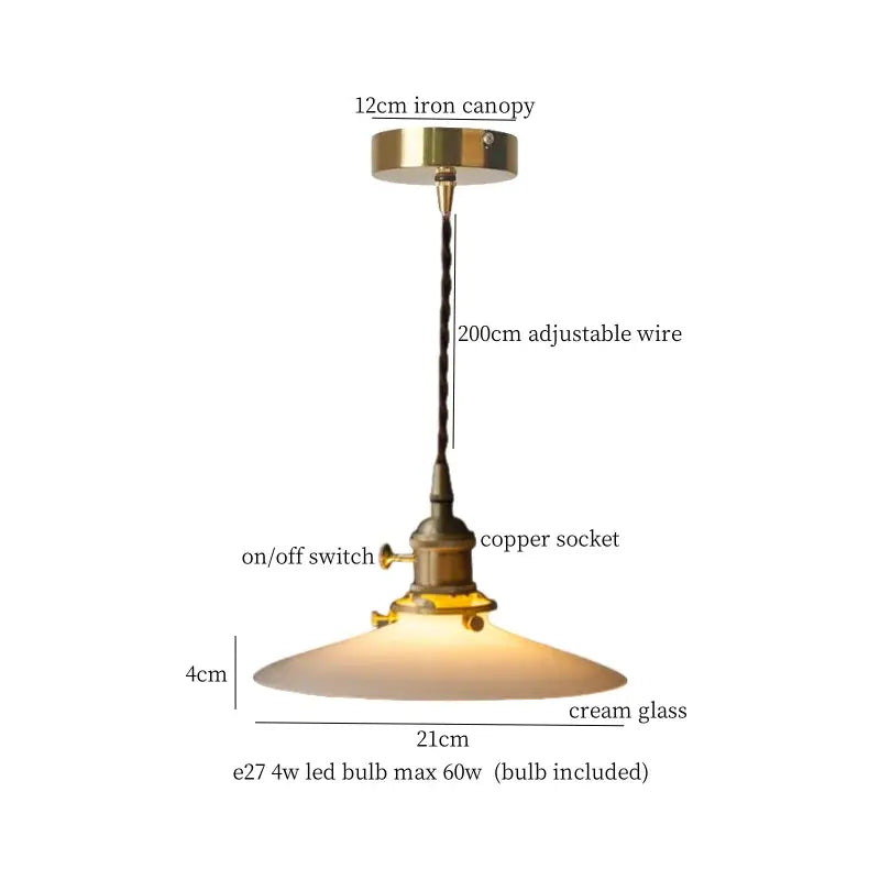 Vintage brass and cream glass ball pendant light for kitchen
