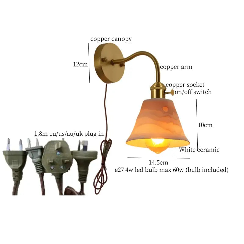 Vintage brass and frosted glass wall sconce – bedroom ceramic led wall