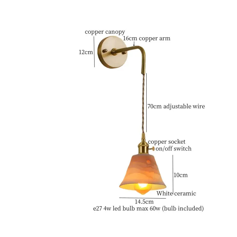 Vintage brass and frosted glass wall sconce – bedroom ceramic led wall