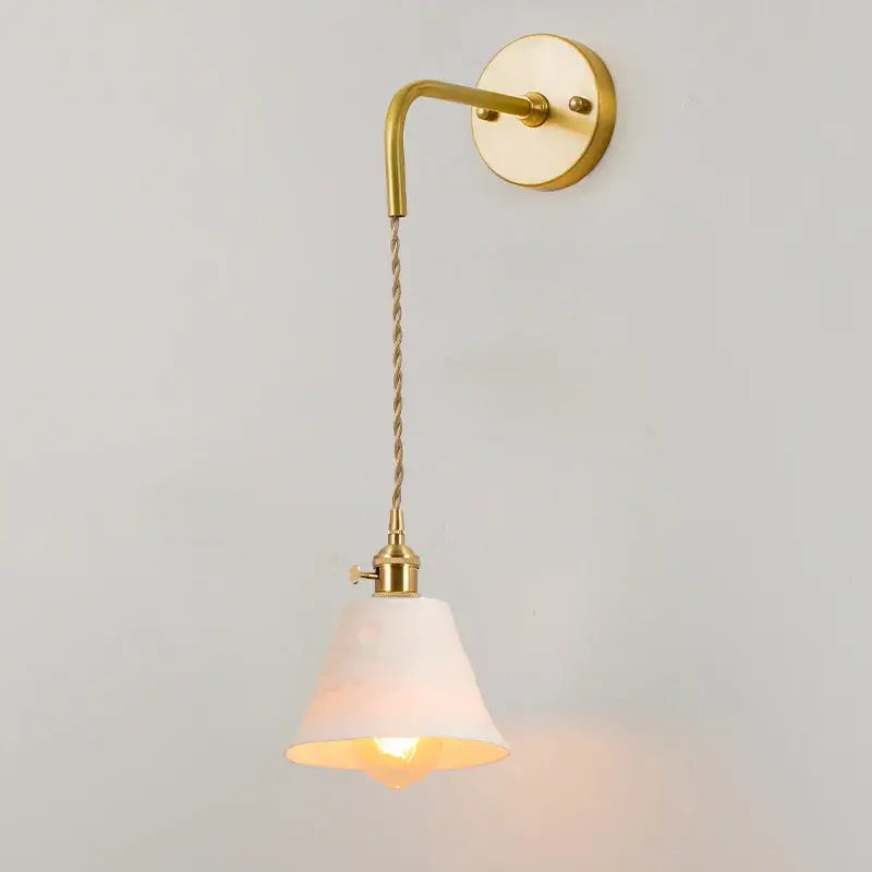 Vintage brass and frosted glass wall sconce – bedroom ceramic led wall