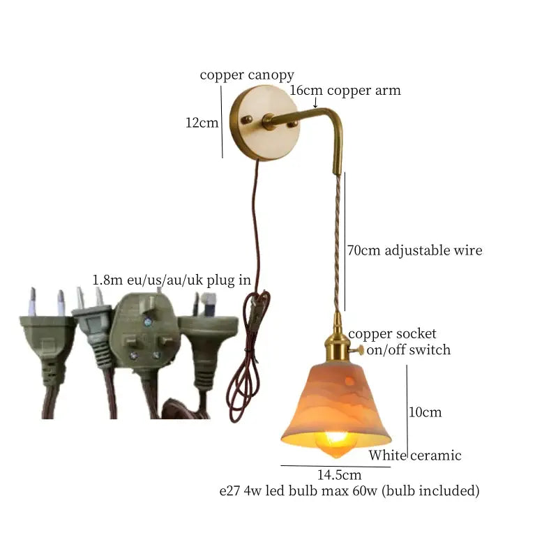 Vintage brass and frosted glass wall sconce – bedroom ceramic led wall