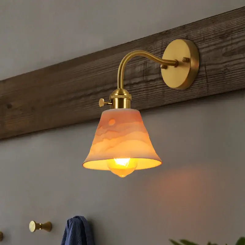 Vintage brass and frosted glass wall sconce – bedroom ceramic led wall