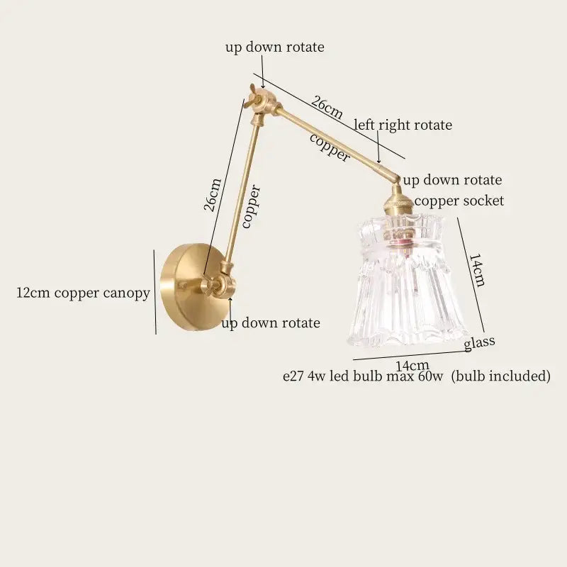 Vintage brass and green glass led wall lamps bedroom pull chain sconce