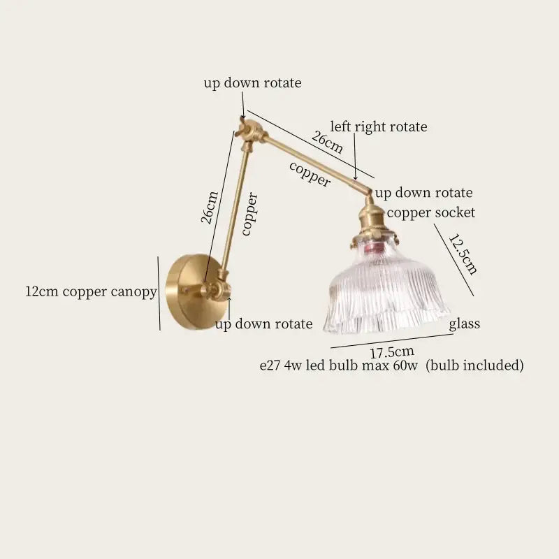 Vintage brass and green glass led wall lamps bedroom pull chain sconce