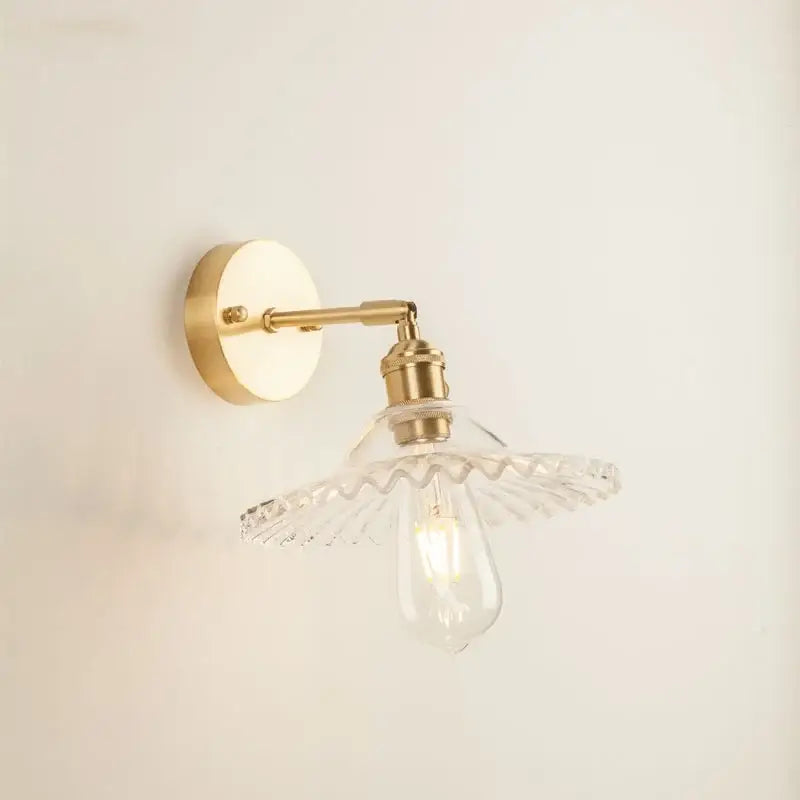 Vintage brass and green glass led wall light bedroom sconce