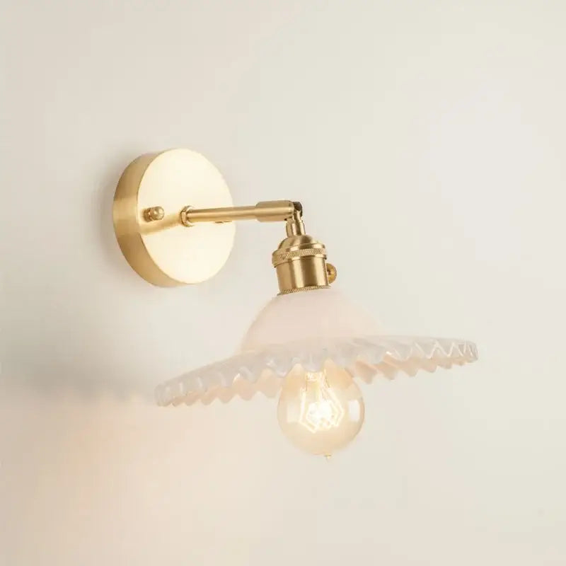Vintage brass and green glass led wall light bedroom sconce