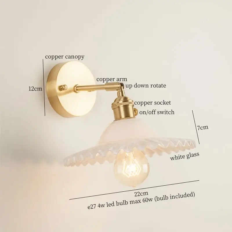 Vintage brass and green glass led wall light bedroom sconce