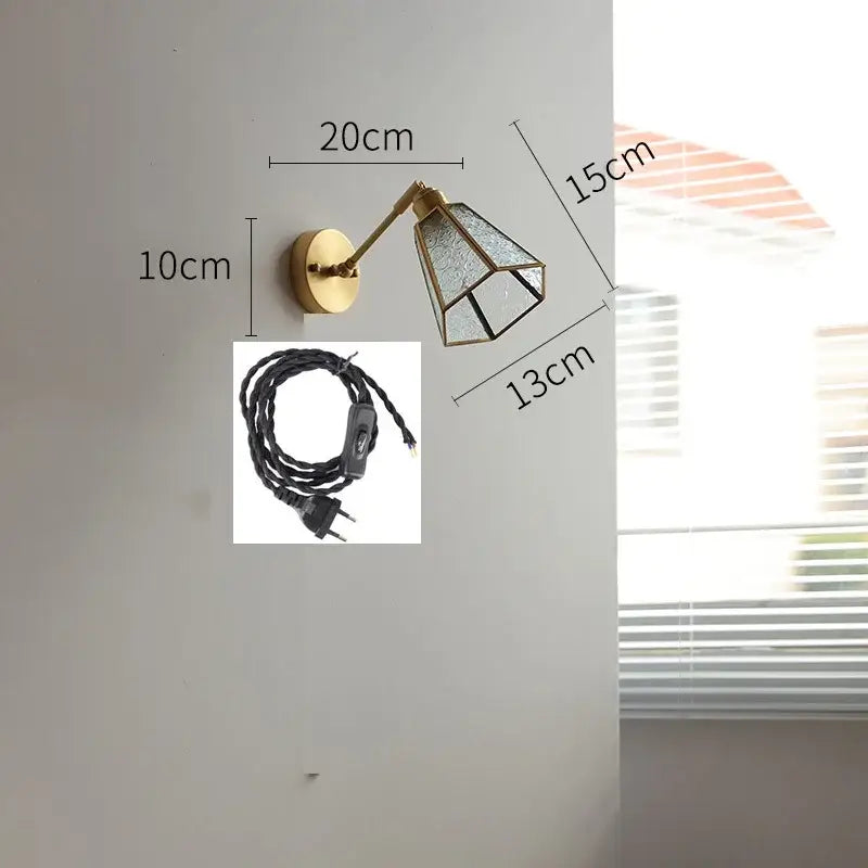 Vintage brass and green glass led wall lights bedroom sconce