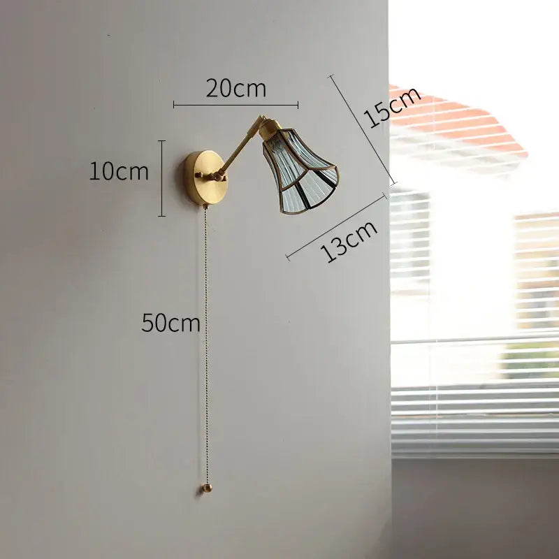 Vintage brass and green glass led wall lights bedroom sconce