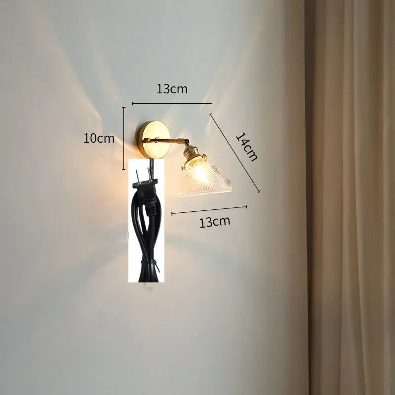 Vintage brass and green glass led wall lights bedroom sconce