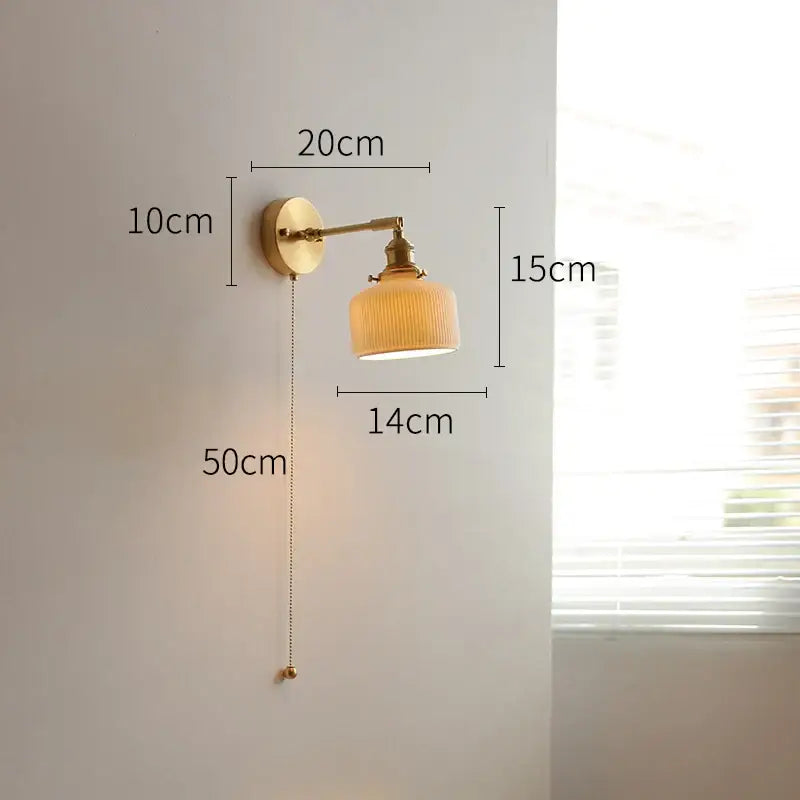 Vintage brass and green glass led wall lights bedroom sconce