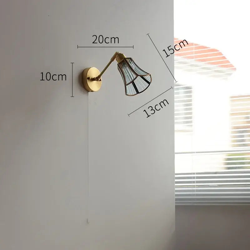 Vintage brass and green glass led wall lights bedroom sconce
