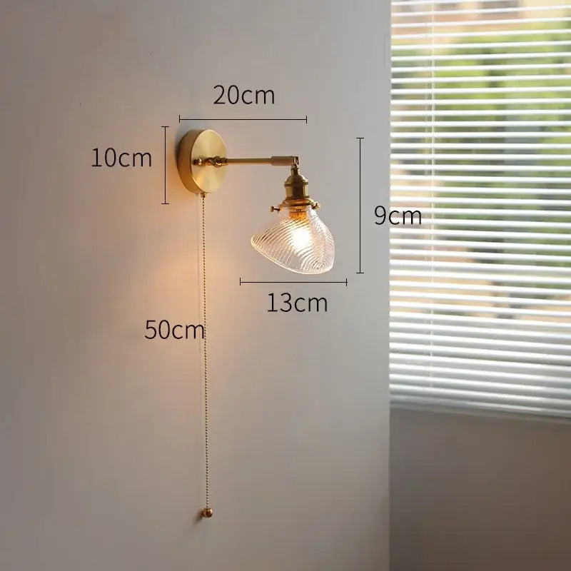 Vintage brass and green glass led wall lights bedroom sconce