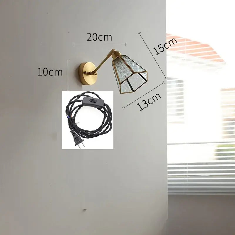 Vintage brass and green glass led wall lights bedroom sconce